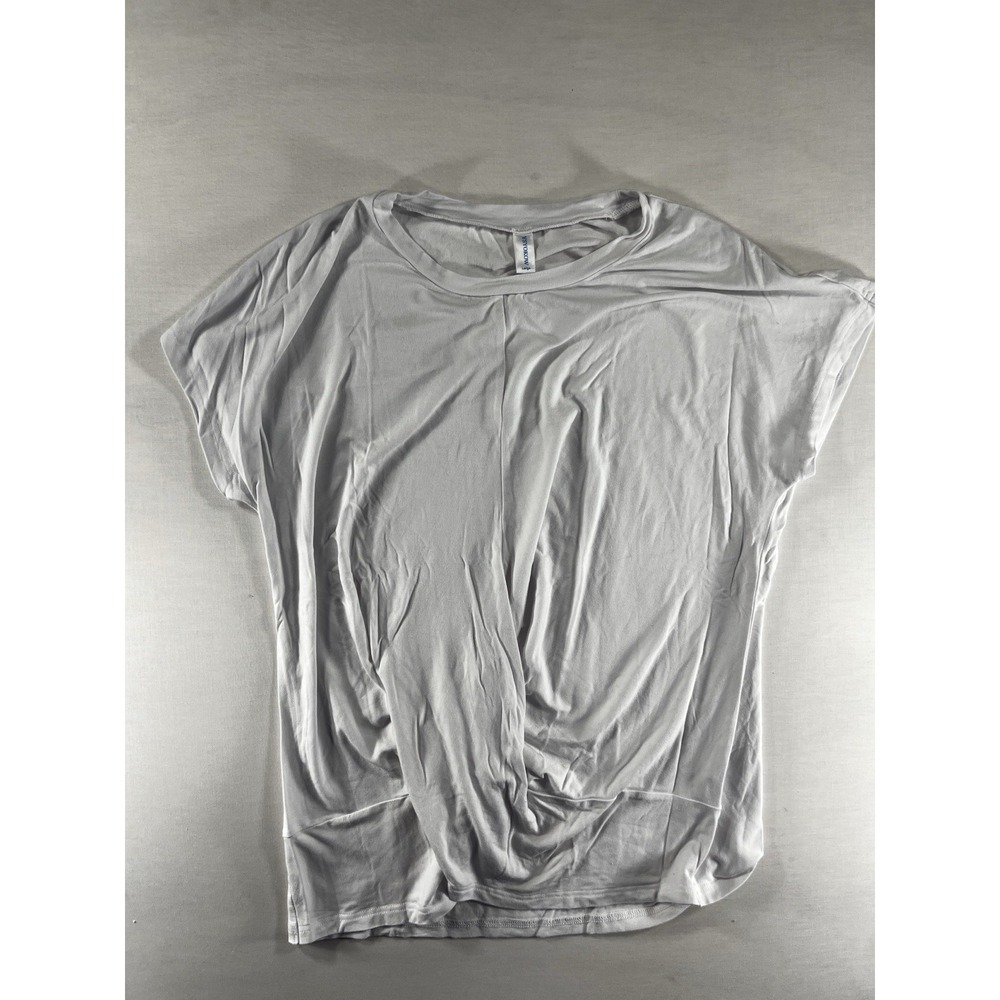Yokow White Tunic Top Women's‎ Large Stretch Rayon Blend Short Sleeve